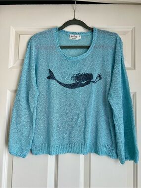 Beach Life’s Women's Light Blue Mermaid Crew Neck Sweater